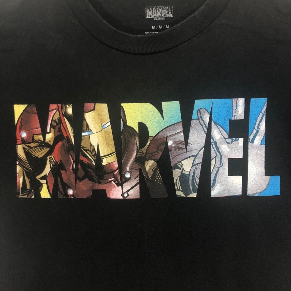 Marvel Comics Graphic T-Shirt Iron Man Superhero Logo Black Men's‎ Size Medium